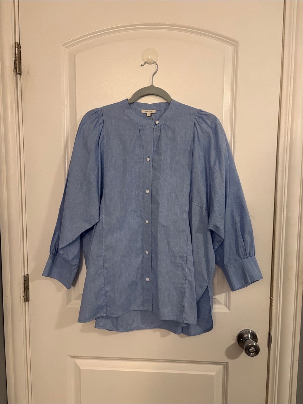 Tyler Boe Light Blue Button-Down Blouse Shirt Linen Blend